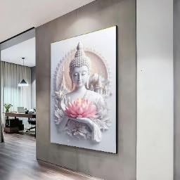 XBTYKPB Buda sereno con loto rosa, lienzo espiritual para pared, decoración de meditación, escultura de Buda zen, pintura asiática tranquila (80 x 110 cm/sin marco)