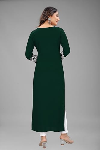Image of Women's Rayon Embroidered Straight Kurti Under 499 Designer Attractive Look Women's Kurta