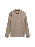TOM TAILOR Herren 1047798 Langarm Piqué Poloshirt mit Logo-Print, 38607-Brown Cashew Beige Two Tone, XXL