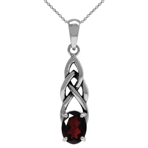 Silvershake 1.4ct. Natural Garnet 925 Sterling Silver Celtic Knot Solitaire Pendant with 18 Inch Chain Necklace