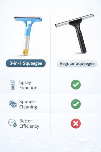 Image of 3-in-1 Spray Window Squeegee Cleaner with Built-in Water Bottle, Silicone Blade & Sponge | Glass Cleaning Tool for Bathroom, Car, Mirror & Windows | Streak-Free Cleaning (Multicolor)