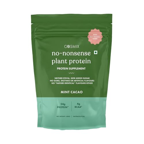 Image of Cosmix No-Nonsense Plant Protein | 24 Protein /Serve, 500g Pouch | Mint Cacao | Plant Based Protein, Pea & Rice Isolate | Clean, Easy to Digest | All Essential Amino Acids