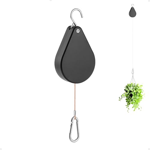 Kitwinney Retractable Plant Hanger - 2023 Upgrade Plant Pulleys for Hanging Plants, Easy to Raise and Lower, Suitable for Garden Flower Pots, Hanging Planter, Bird Feeder（Black,1 PCS）