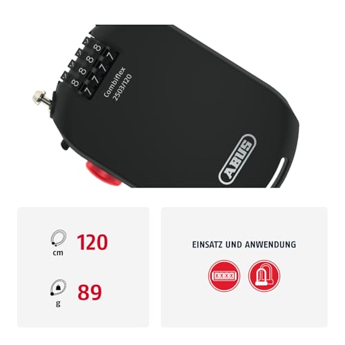 ABUS Spezialschloss Combiflex 2503/120 - Geeignet als Gepäcksicherung, Skischloss, Helmsicherung - 120 cm Stahlkabel - mit Zahlencode - Schwarz