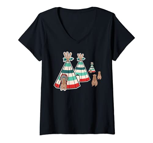 Donna Carino Merkats Teepees Graphic Regalo occidentale Donna Uomo Maglietta con Collo a V