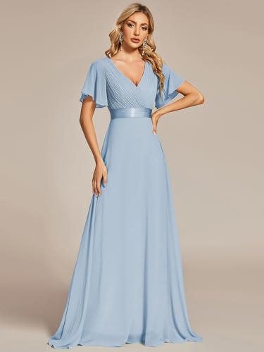 Ever-Pretty Women's Summer Short Sleeve Chiffon Empire Waist Floor Length Formal Bridesmaid Dress Mother of Bride Dresses