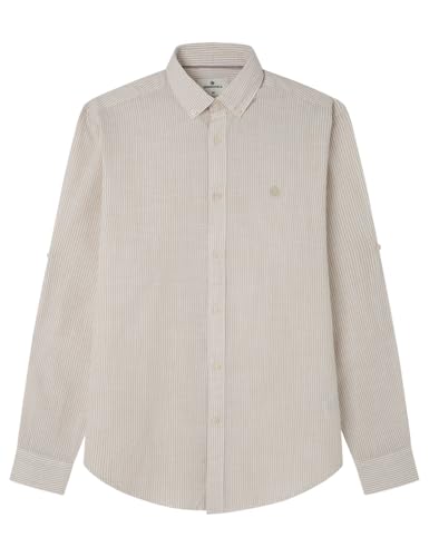 Springfield Camisa Flameada De Algodón A Rayas, Beige, S