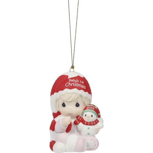 Image of Precious Moments Baby’s First Christmas Dated 2024 Girl Bisque Porcelain Ornament | Holiday Décor & Gifts | Newborn Gift