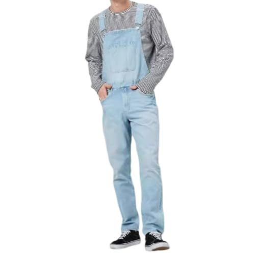Jeans Pants Trousers Denim Washed Blue Street Trendy Shoulder Strap Slim Fit Commuting Straight Leg Casual for Men