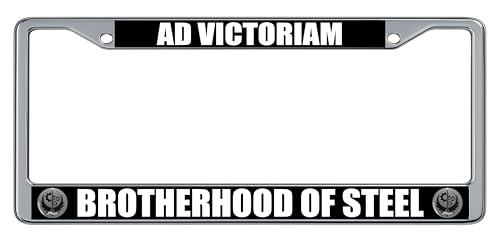 Brotherhood of Steel Ad Victoriam Emblem with Gears and Wings Gaming Fan License Plate Frame (2 Pack), Chrome Car Tag Holder