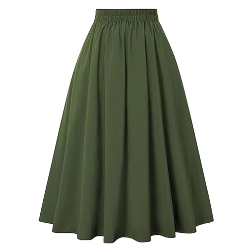 Women's Basic Versatile Stretchy Flared Casual Midi Skater Skirt Ruched High Waist Knee Length A-Line Pleated Skirts3
