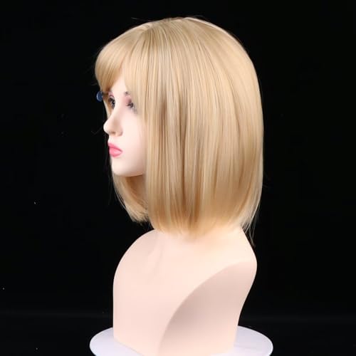 COSPLAZA Riley Wig Kurze BOB Gerade Blonde Perücke 2-Töne Anime Cosplay Kostüm Perücken + blauer Haarnadel