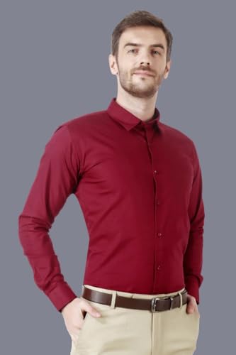 Image of Plain Cotton Solid Shirt for Man | Color :Red