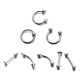 IMUSINICE Juego de Perforaciones Corporales de Acero Inoxidable 8 Piezas Punk Unisex, Accesorios Resistentes para Piercing Art en Ceja, Nariz y Labio Varios estilos