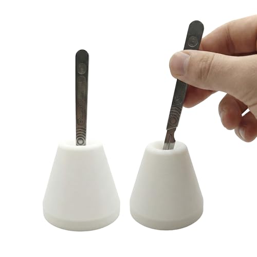 Scalpel Holder with Wide Stable Base for Craft Tools - Upright Precision Knife Stand, Hobby Workbench Organiser, Safe Blade Storage & Model Making Accessories, White - (2) Pack