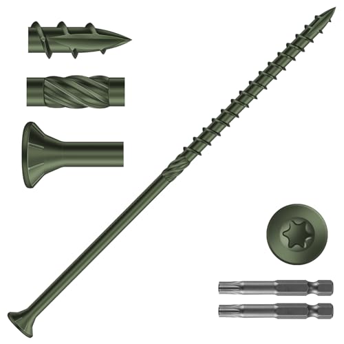 Image of #10 x 5 Inch Deck Screws (410Pcs) 10lb. Carbon Steel, Green, Flat Head, Rust Resistant epoxy Coated, with T25 Star Bit