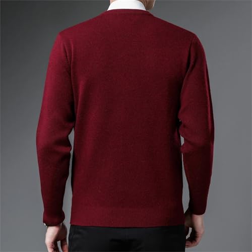 Men'S Retro Sweater Pullover Knitted V-Neck Thick Autumn and Winter Plaid Business Long-Sleeved Sweater2