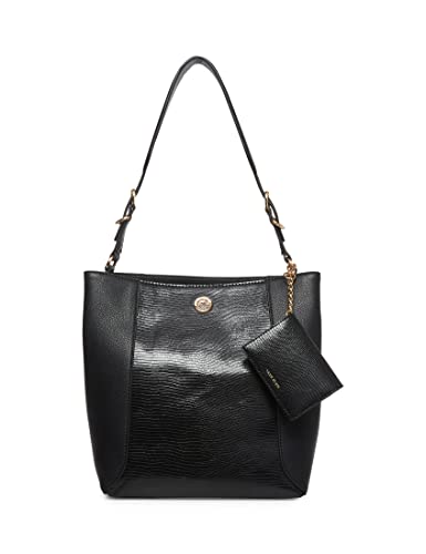 Anne Klein womens Anne Klein Mixed media bucket hobo, Black, One Size US