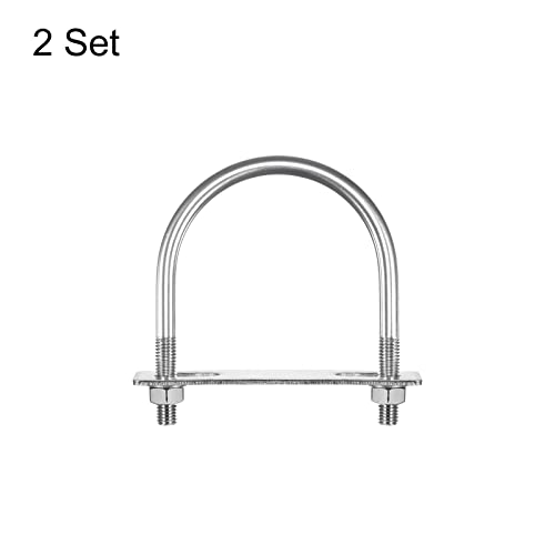 Image of uxcell Round U-Bolts, 2 Sets 91mm(3.58 inch) Inner Width 123mm Length M10 304 Stainless Steel U Clamp Bolt with Nuts Washers and Plates, for Boat Trailer
