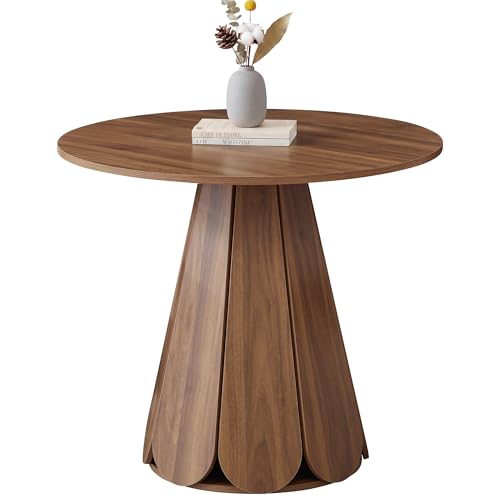 Image of 31.5 inch Round Dining Table for 2-4 People, Modern Small Kitchen & Dining Room Table with Pedestal Base, Space Saving Farmhouse Wood Table for Apartment & Small Spaces, Walnut
