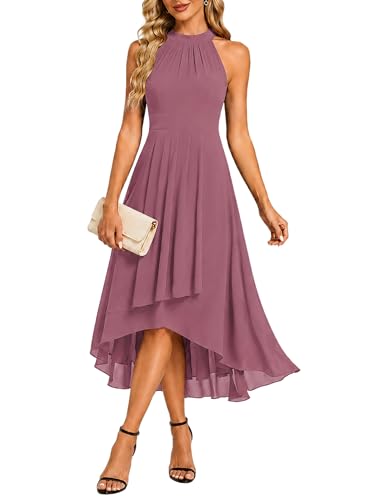 Image of Ever-Pretty Women's Halter Chiffon Midi Cocktail Wedding Guest Dress