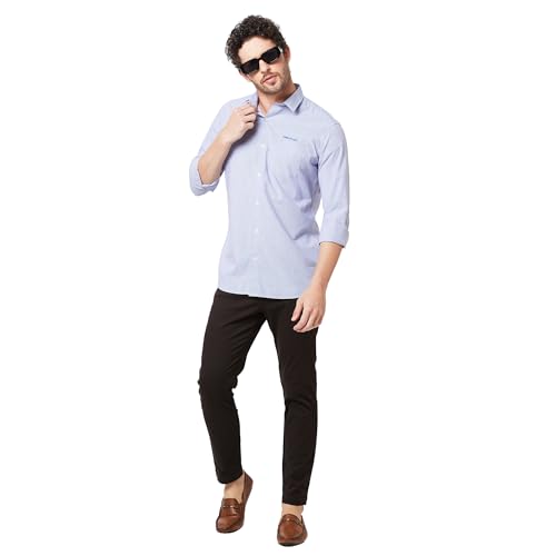 Image of KENNETH COLE New York Mens Slim Fit Cotton Spread Collar Long Sleeve Patch Pocket at Chest Casual Shirt