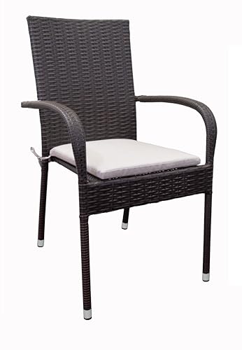METRO Professional Sedia da Esterno con Braccioli e Cuscino Mohim, Acciaio/Rattan, Impilabile, Ideale per Ristorante e Giardino, Marrone Scuro