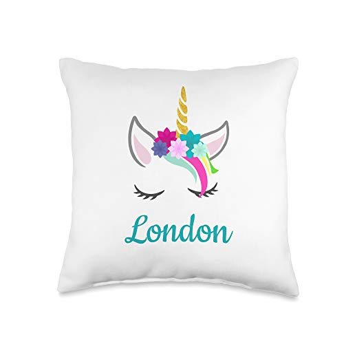Unicorn London Name Gifts London Name Gift Girls Personalized Unicorn Bedroom Decor Throw Pillow, 16x16, Multicolor