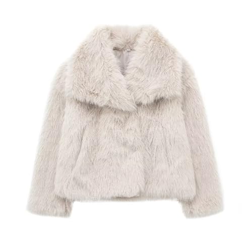 ZhuiKun Damen Kunstpelz Mantel Kurzer Felljacke Faux Pelz Winterjacke Kunstfell Einfarbig Dicker Parka Wintermantel - Weiß, M