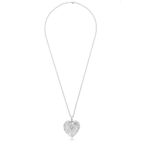 Gem Stone King Locket Pendant Necklace Charm 1.5 Inch Engraved Flowers Heart Shape + 28 Inch Chain #TOP1