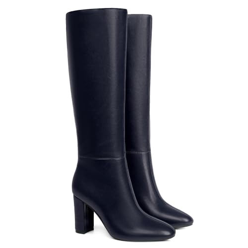 Image of Modatope Knee High Boots for Women Chunky Heel Rounded Toe Tall Boots | 2026 Fashion Winter Fall Boots for Women,Side Zipper PU Leather Long Dress Boots, Block Heel Tall Boots