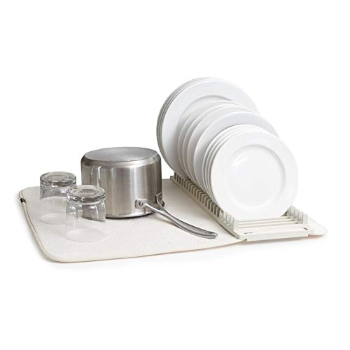 Umbra UDRY Rack and Microfiber Dish Drying Mat-Space-Saving Lightweight Design Folds Up