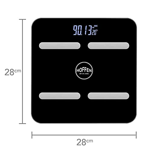 Image of Hoffen (Made in India) Smart Personal Body Fitness wireless Weighing Scale | Fat, Muscle, Metabolism Rate Machine | Bluetooth Connectivity Measuring Scale Black