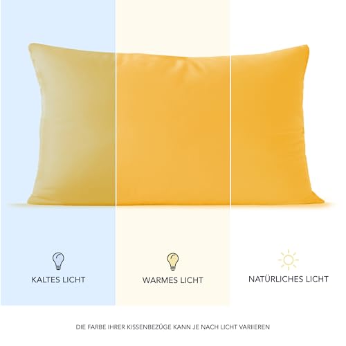 Dreamzie Kissenbezug 40 x 80 (Set mit 2) - 100% Jersey Baumwolle 150 g/qm Kissenbezüge -Gelb - Für Kissenbezug 40x80 - Kissenhülle - Resistent und Hypoallergen 5