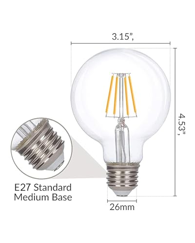 Image of Homesake Base E27 Round Edison Tungsten Filament Vintage Glass Pear Incandescent Light Bulb (Yellow)