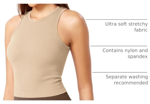 Image of ODODOS 3-Pack Seamless Crop Tank for Women Ribbed Soft High Neck Cropped Tops