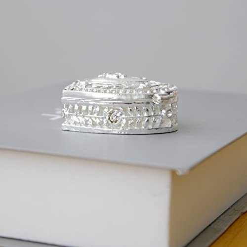 Sevenbees Decorative Heart Box For Women Or Girls - Silver Hinged Trinket Box With 2 Hearts And Flower Design - Perfect Jewelry Box Gift #TOP3