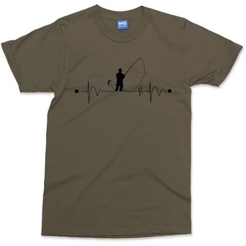 Fishing Heartbeat Pulse T-Shirt - Green - XL - Graphic Mens T-Shirt - Kids & Adults Size Tee - Regular Fit Fishing Clothing - Funny Fisherman Shirt - Fishing Gifts for Men Cover