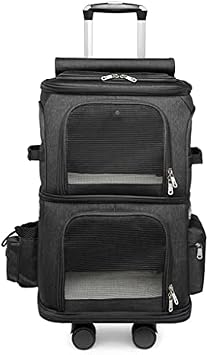 Pet/Cat/Dog Travel Carrier with Wheels Portable Outdoor Bag, Cat Strollers for 2 Cats, Double-Layer Pet Pram Pushchair Folding Soft Sided Carriage for Puppy