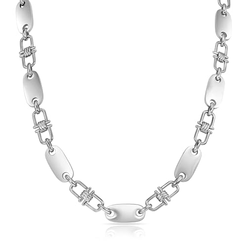 TAIPAN - Halskette für Herren Plattenkette aus Edelstahl 10 mm breit 60 cm lang - Massive Steigbügelkette mit beweglichen Gliedern - Glänzende Statement Kette für Männer inkl. Schmuckbox & Putztuch