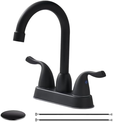 4 Inch 2 Handle Centerset Matte Black Lead-Free Modern Bathroom Faucet By Phiestina, 360 Swivel