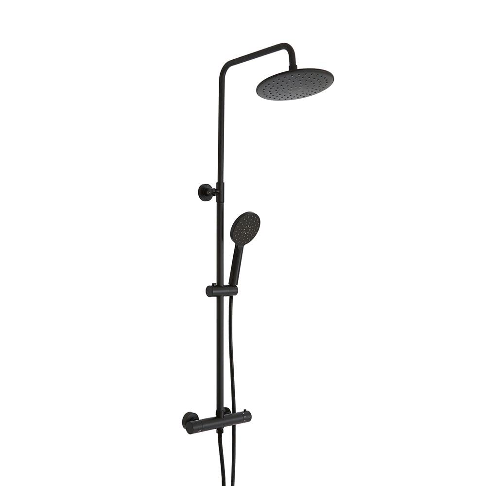 Milano Black Nero Round Thermostatic Bar Mixer Valve Fixed Rainfall Shower Head Handset