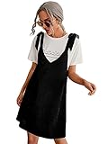 Verdusa Women's Tie Knot Strap V Neck Sleeveless Corduroy Overall Suspender Dress Black L