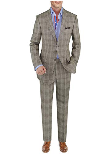 DTI BB Signature Italian Men's Two Button Linen Suit Modern Fit Jacket 2 Piece