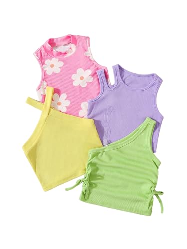 Image of OYOANGLE Toddler Girl's 4 Pack Ribbed Knit Crop Tank Tops Set One Shoulder Summer Camisole