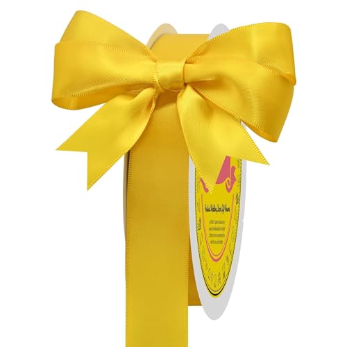 Image of Maize Yellow Satin Ribbon 1 inch X 50 Yards Polyester Ribbon for Gift Wrapping Very Suitable for Weddings Party Hair Bow Invitation Decorations and More