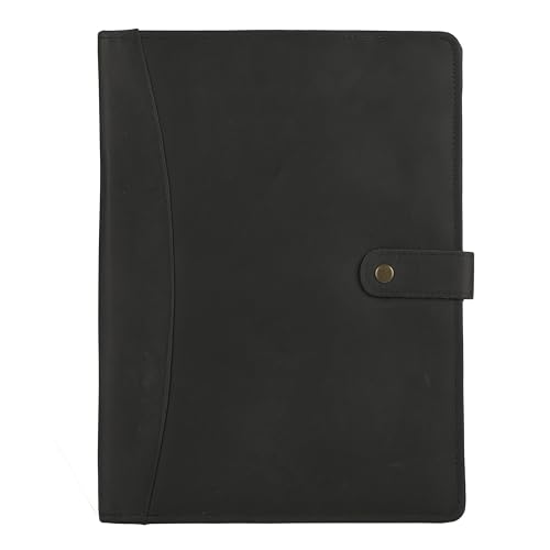 KomalC Leather Portfolio Folder with Button Closure | Business Padfolio for Professionals | Vintage Organizer with Legal Pad Holder, Card Slots & Document Pockets (Black) by KomalC - Used condition - US$35.64