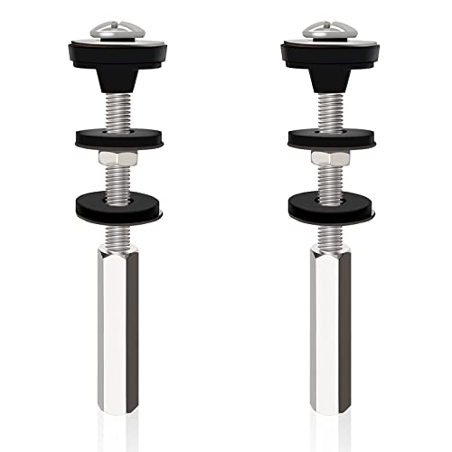 Universal Toilet Tank to Bowl Bolts Kit, Heavy Duty Toilet Bolts, Waterproof Stainless and Rubber Washers Gaskets with Extra Long Nut Screw for Fastening (Silver) (2, Long)