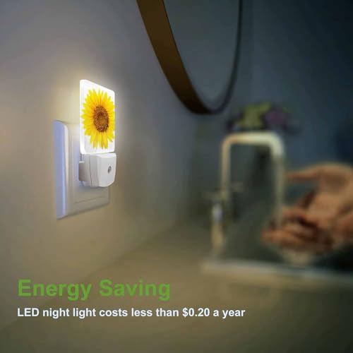 Image of LED Night Light,Yellow Summer Sunflower LED Night Light Plug into Wall with Dusk to Dawn Light Sensor White Energy Efficient Nightlight for Bedroom Bathroom Hallway Living Room Kitchen