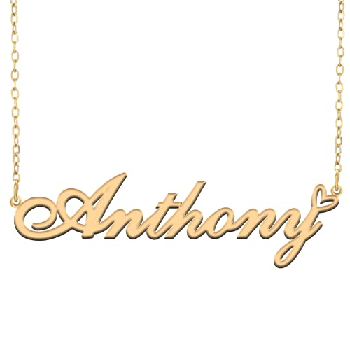 RONKAHSHOW Anthony Custom Pendant Name Necklace Customized Personalized with Heart Necklace Best Gift for Women New Year Birthday Mother’s day Christmas wedding Party G